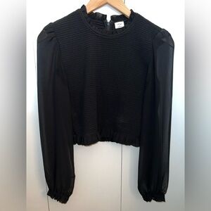Aritzia - Wilfred Black Smocked Crop Blouse with Peter Pan Collar